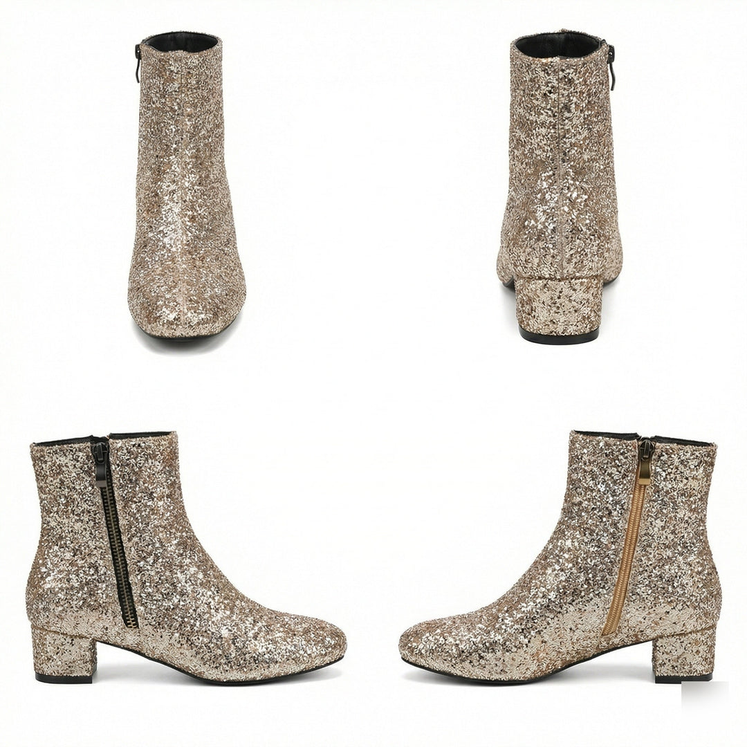 Drune | Glitzernde Ankle Boots mit Blockabsatz