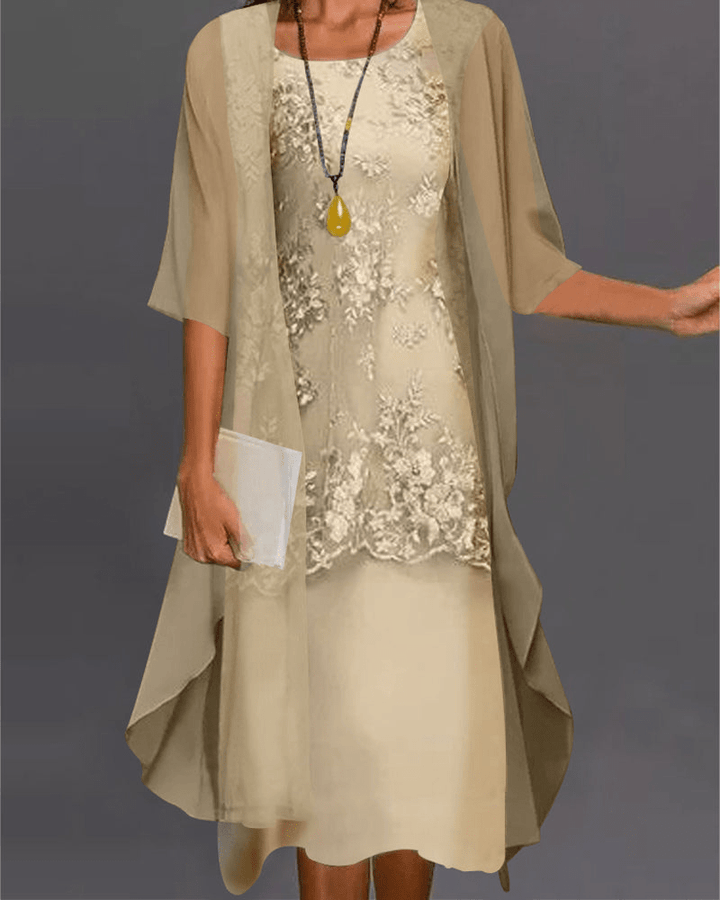 DruneDamen Kleid Elegantes Chiffon Midi Kleid In Zwei Teilen