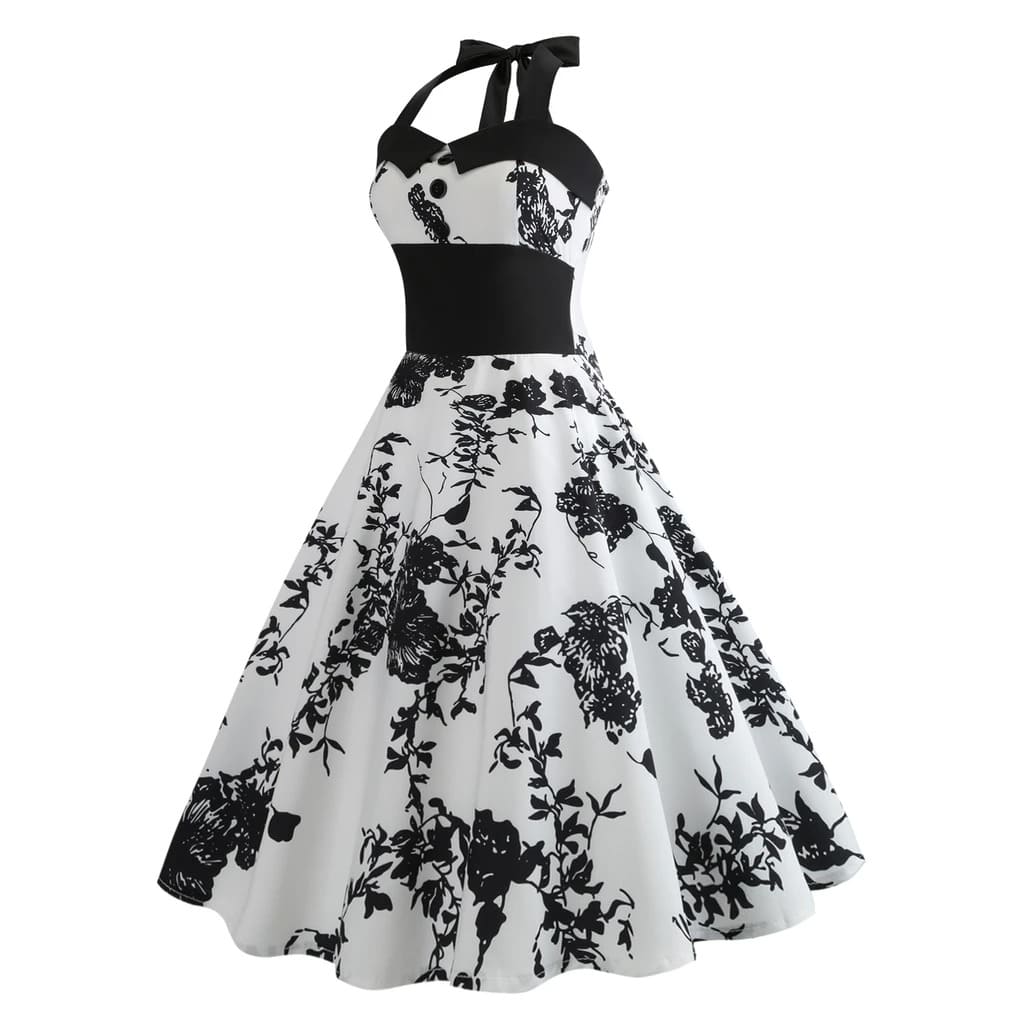 Drune | Vintage Kleid Pin-Up Schwarze Blumen