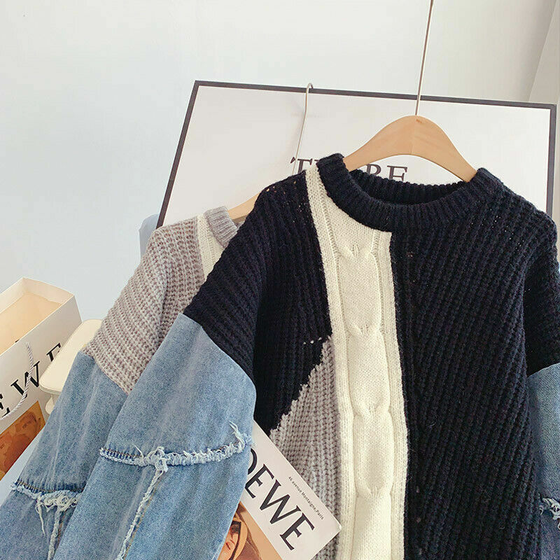 Drune | Patchwork-Pullover mit Denim-Ärmeln