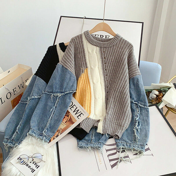 Drune | Patchwork-Pullover mit Denim-Ärmeln