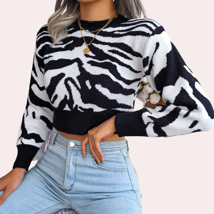 Drune | Gekürzter Strickpullover mit Tierdruck Weich und Trendy Perfekt Für Den Alltag