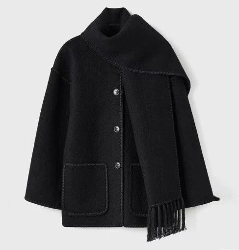 Drune | Mantel Poncho-Stil - Oversized Passform - Wollmischung - Hoher Kragen - 3/4 Ärmel