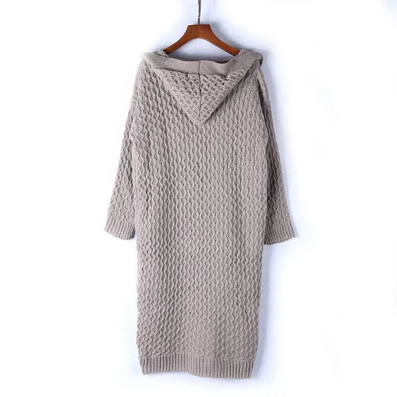 Drune | Strickjacke Übergröße Passform Wolltextur Kabelstrick Kapuze Offene Vorderseite