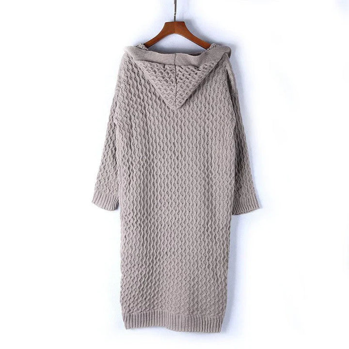 Drune | Strickjacke Übergröße Passform Wolltextur Kabelstrick Kapuze Offene Vorderseite