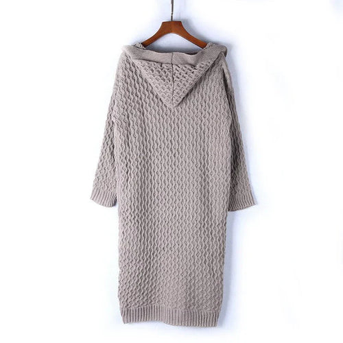Drune | Strickjacke Übergröße Passform Wolltextur Kabelstrick Kapuze Offene Vorderseite