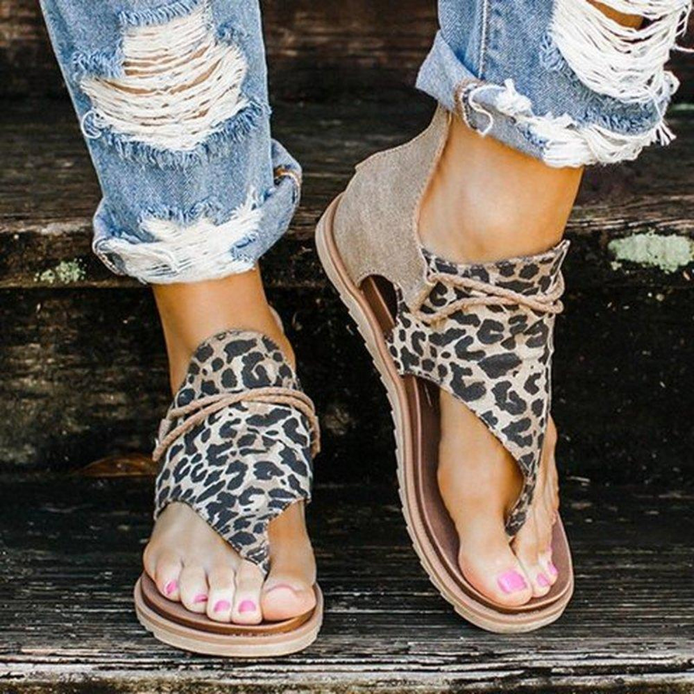 Drune | Sandalen Flache Sohle Bohemia Leopard Schlange Zebra
