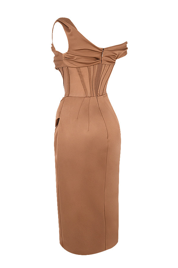 Drune | Asymmetrisch drapiertes Midi-Korsettkleid