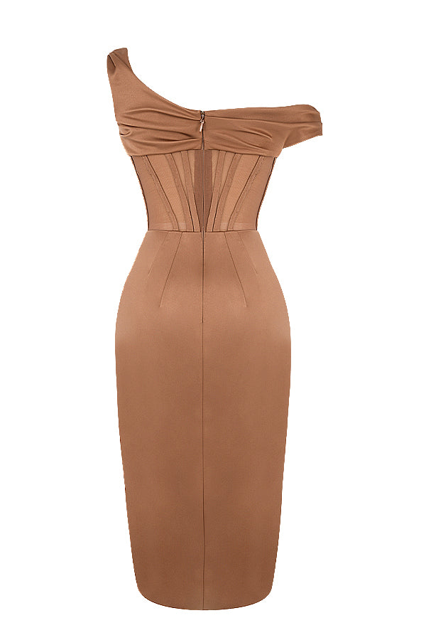 Drune | Asymmetrisch drapiertes Midi-Korsettkleid