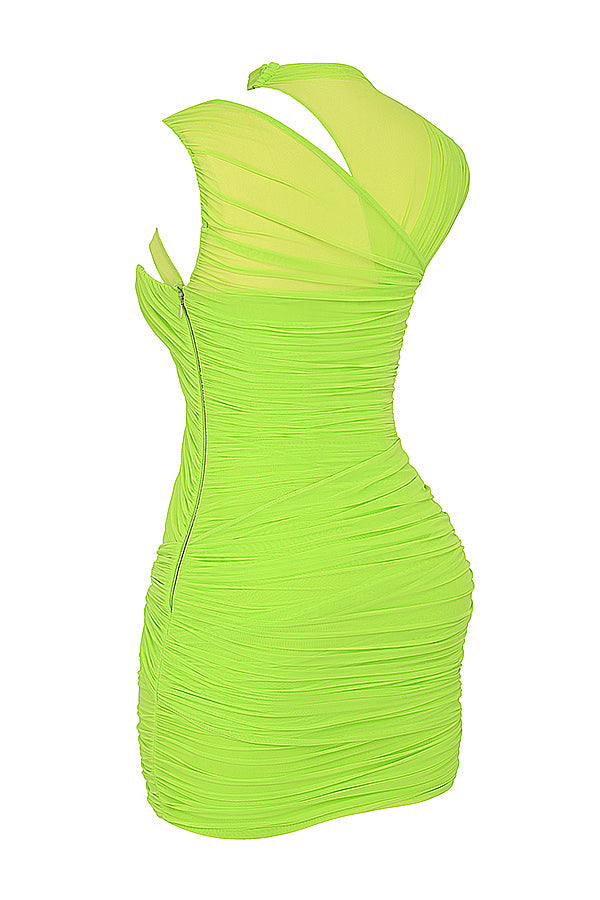 Drune | Neongrün Minikleid mit Falten