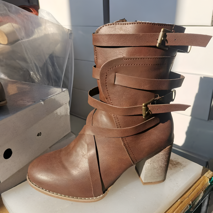 Leder Damen Stiefeletten mit orthopädischem Absatz – Chiara Drune