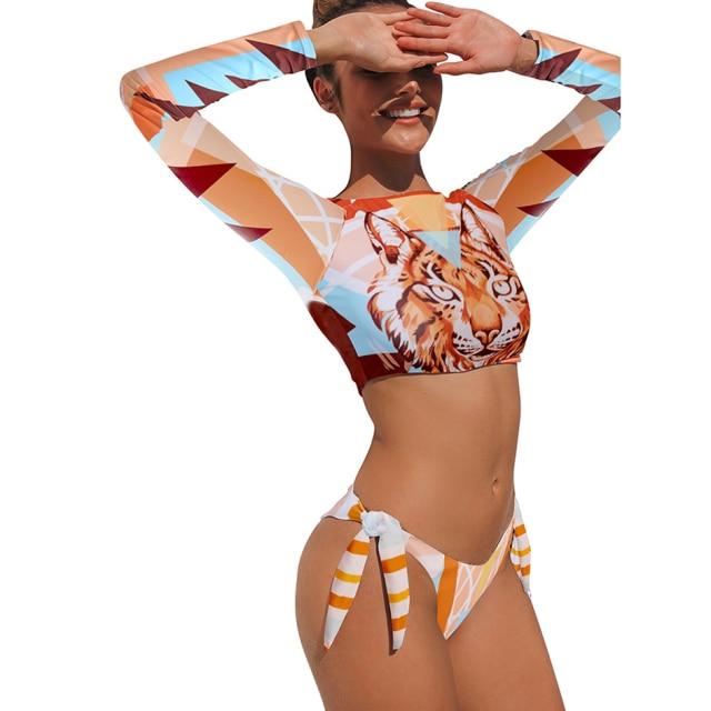 Drune | Sexy Langarm Bikini Badeanzug Badebekleidung Bikini Satz Strandbekleidung Schwimmbekleidung