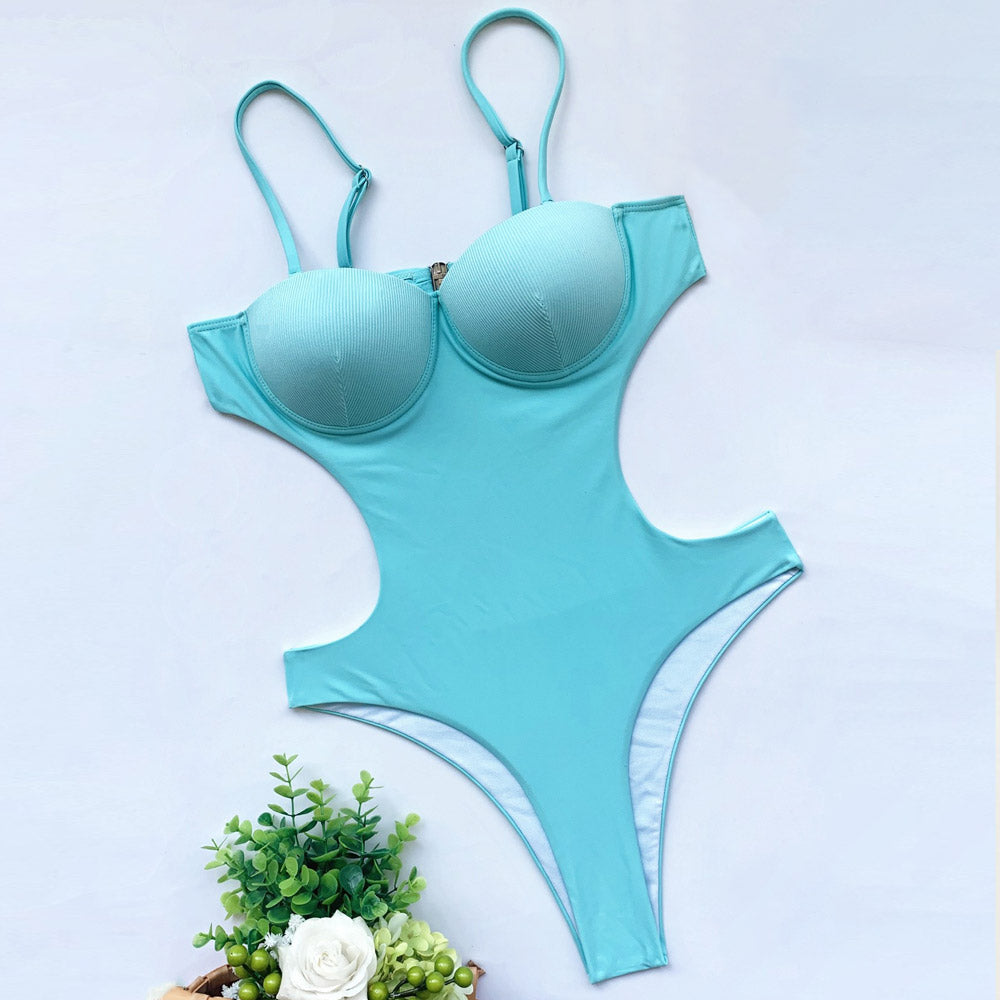 Drune | Sexy Rib Cutout Unterwired Bandeau Monokini Brasilian Einteiler Badeanzug