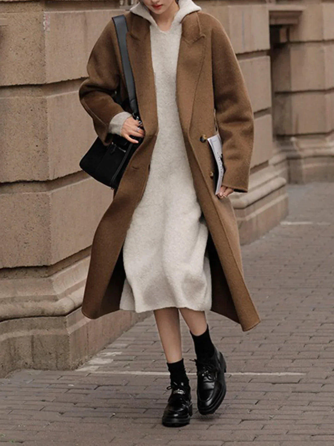Drune | Woll - Kapuzen - Strick - Midi - Kleid