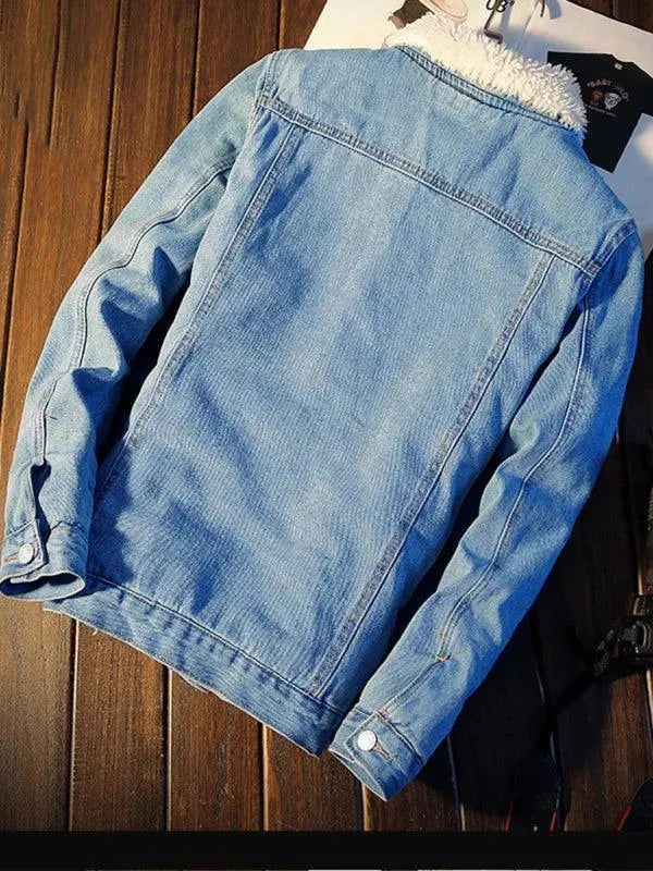 Drune | Sherpa Knopf Fleece Männer Winter Denim Jacke