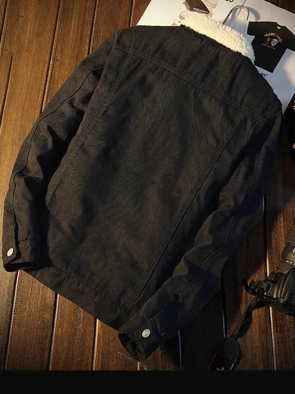Drune | Sherpa Knopf Fleece Männer Winter Denim Jacke