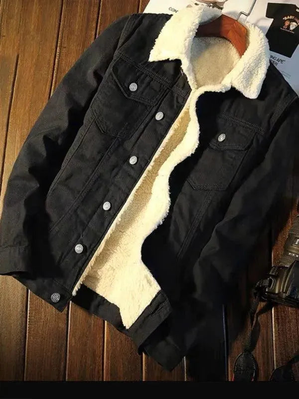 Drune | Sherpa Knopf Fleece Männer Winter Denim Jacke