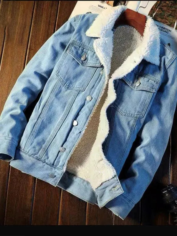 Drune | Sherpa Knopf Fleece Männer Winter Denim Jacke