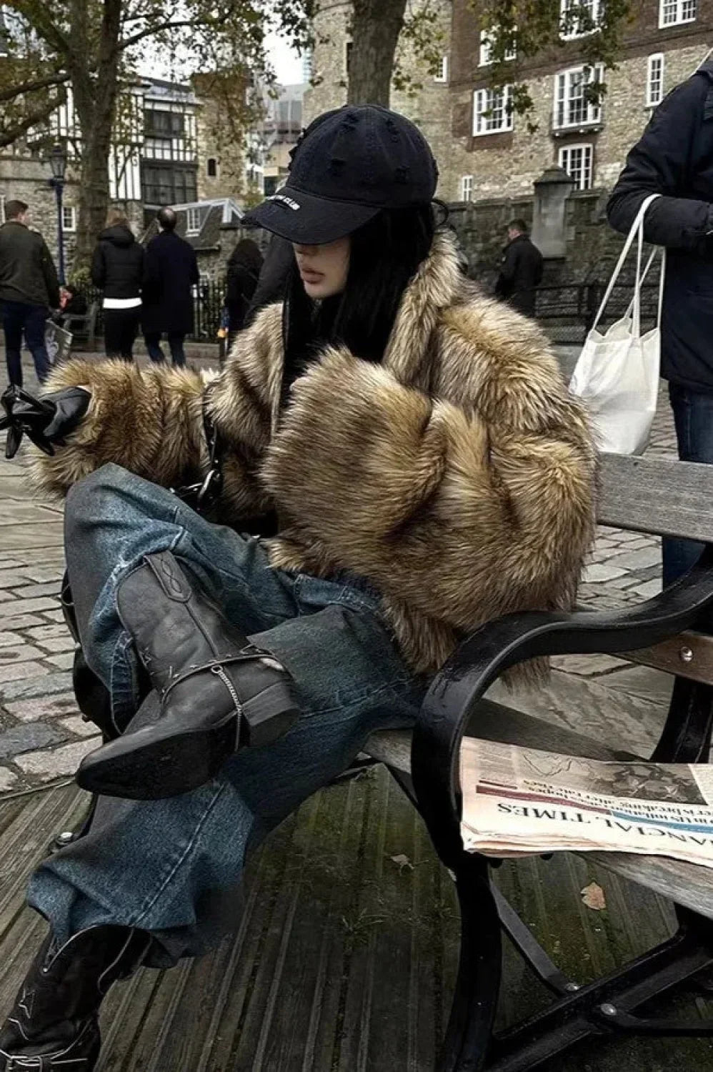 Drune | Kunstfell Waschbärenfell Warme Jacke Mantel