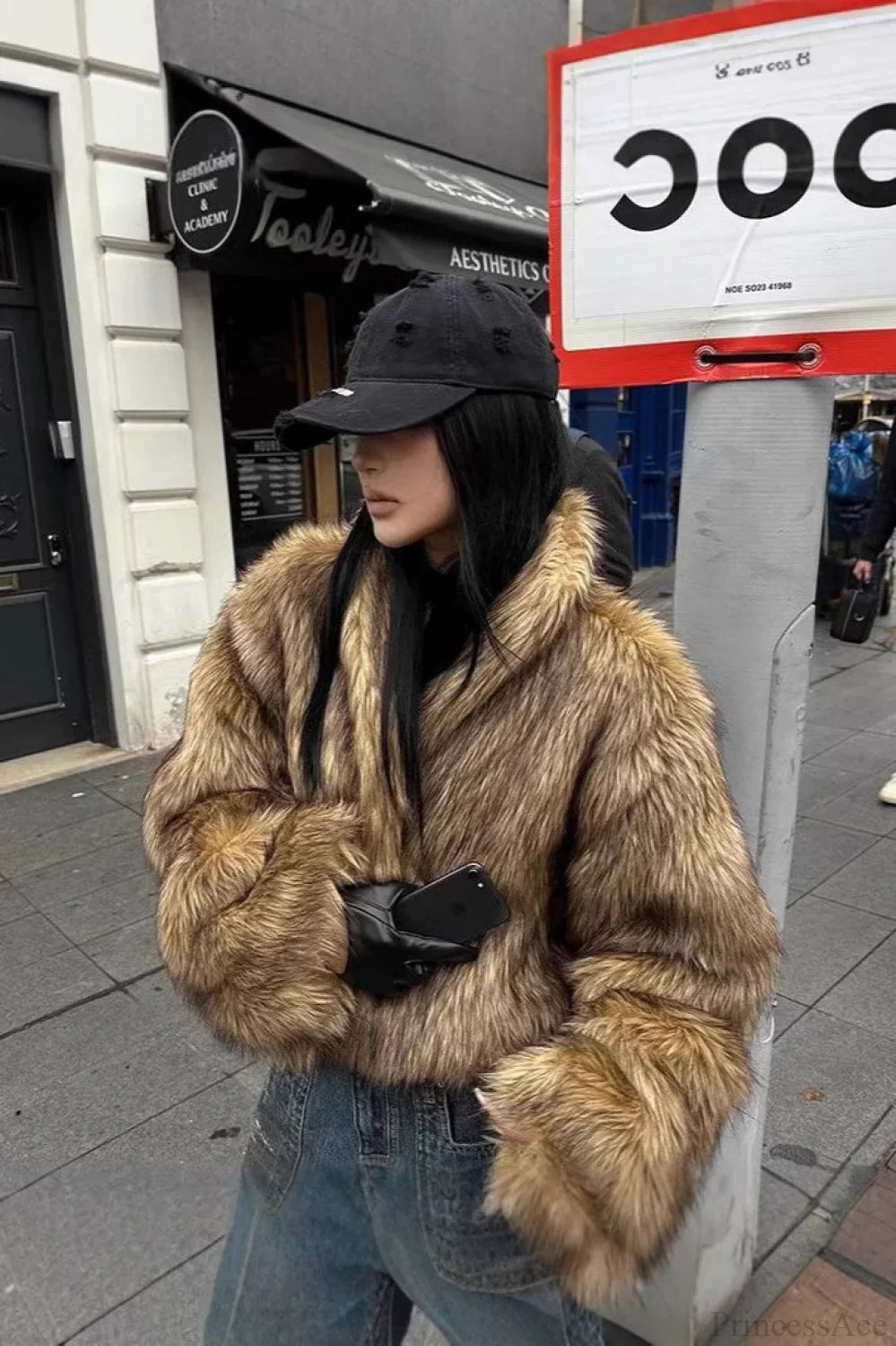 Drune | Kunstfell Waschbärenfell Warme Jacke Mantel