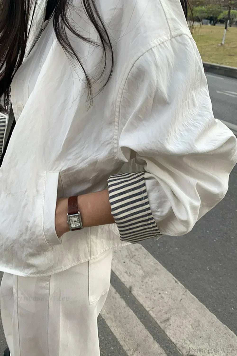 Drune | Gestreifter Ärmel Patchwork Freizeitjacke