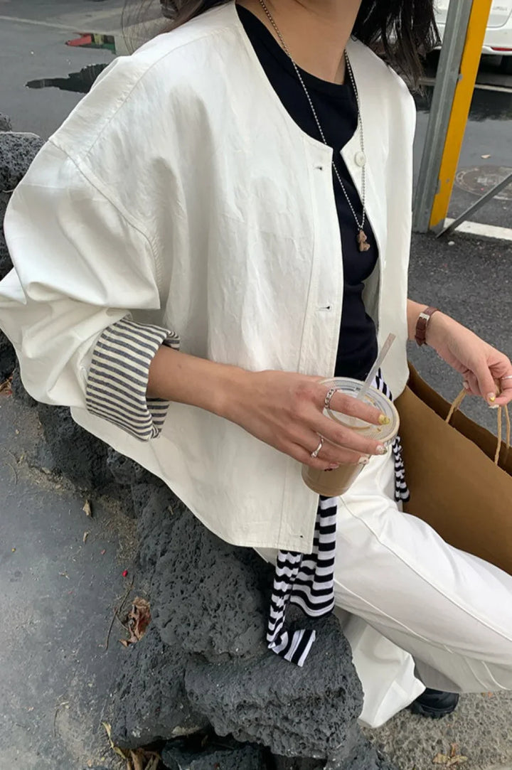 Drune | Gestreifter Ärmel Patchwork Freizeitjacke