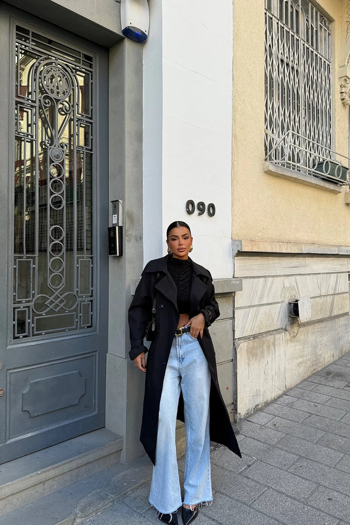 Drune | Schwarzer Trenchcoat Im Eleganten Design für Damen