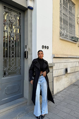 Drune | Schwarzer Trenchcoat Im Eleganten Design für Damen
