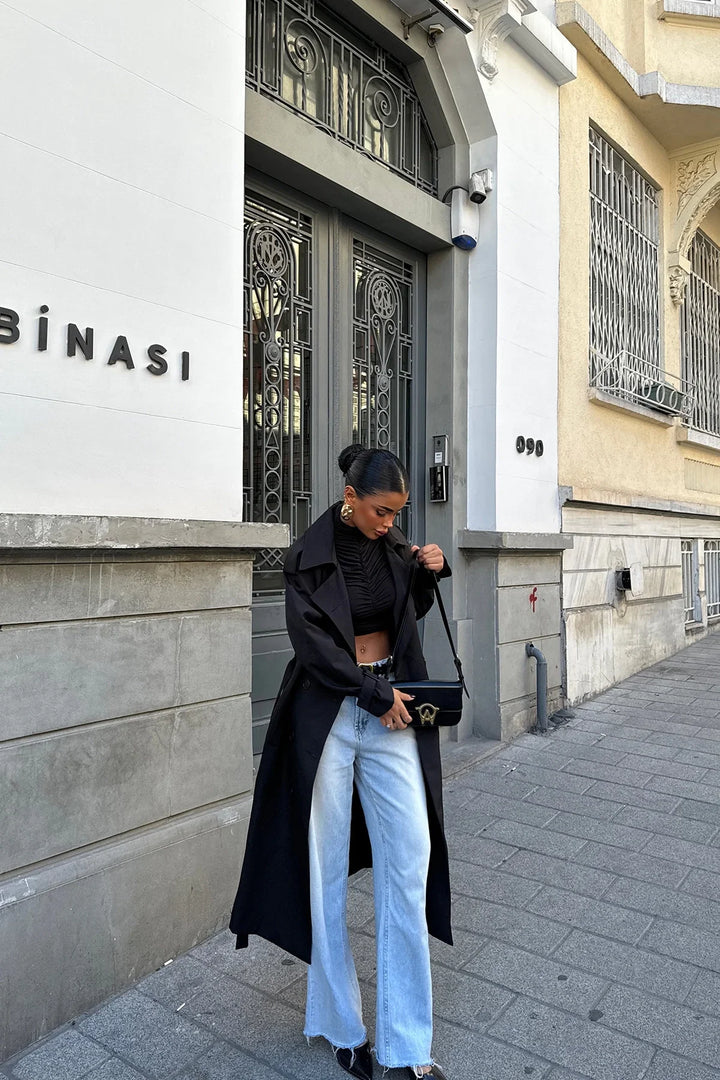 Drune | Schwarzer Trenchcoat Im Eleganten Design für Damen