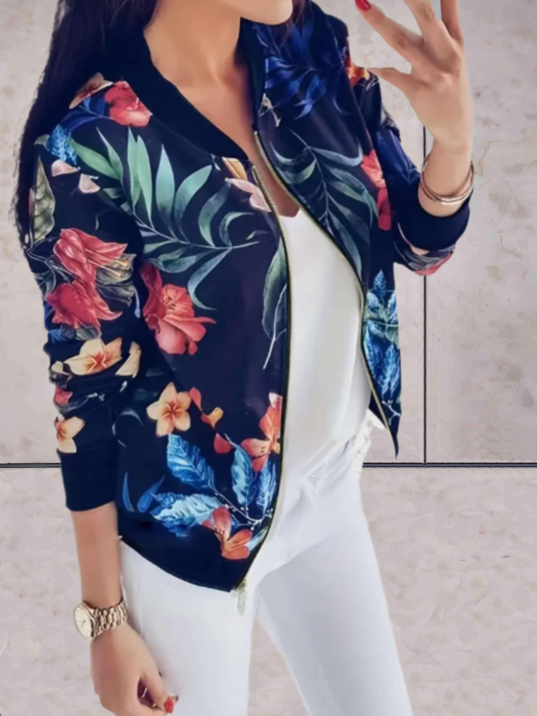 Drune | Wunderschön geschnittene Frühlingsjacke mit Reißverschluss und Blumenmuster