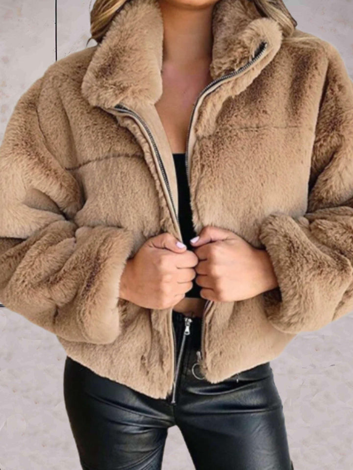 Drune | Warme und Gemütliche Kunstpelzjacke mit Reißverschluss