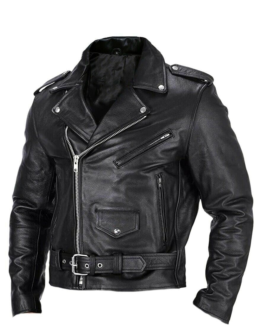 Drune | Slim Fit Leder Motorradjacke für Herren mit Stehkragen
