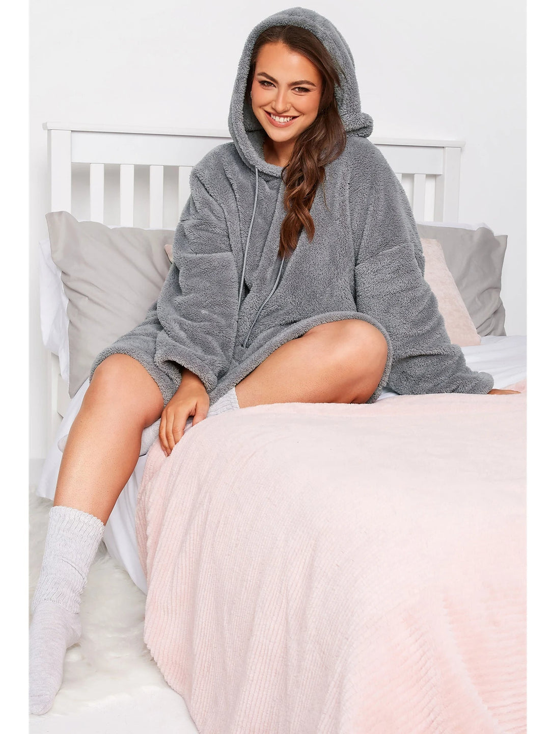 Drune | Snuggle Plus Übergrößen Teddy Hoodie Kleid