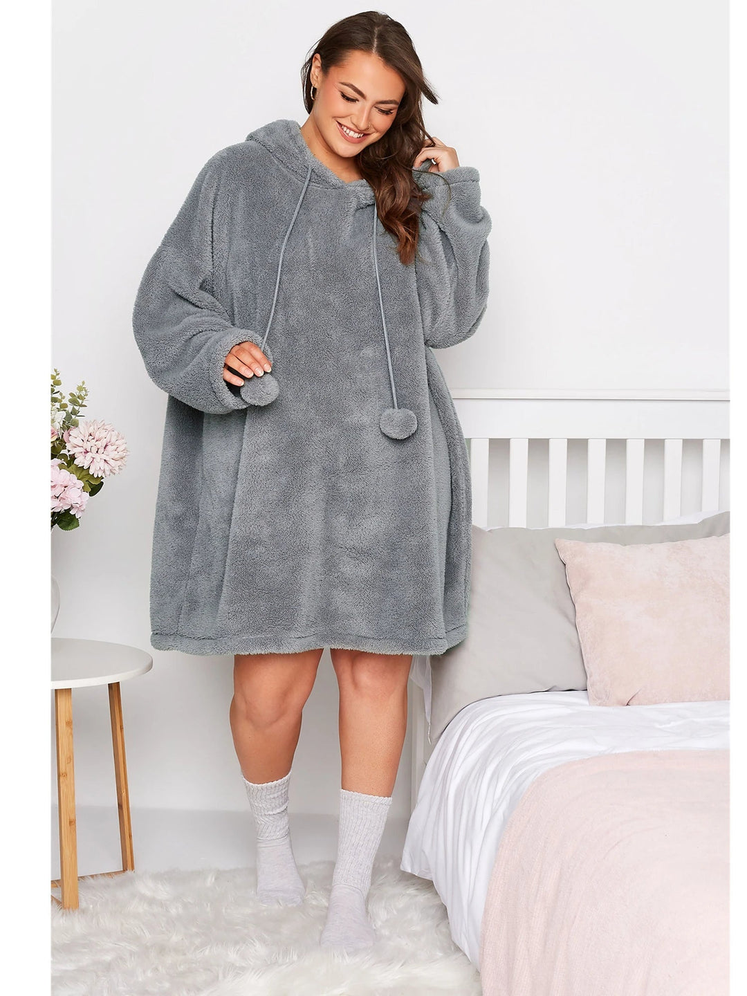 Drune | Snuggle Plus Übergrößen Teddy Hoodie Kleid