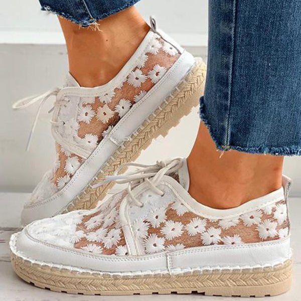 Drune | Atmungsaktive Spitzen-Sneaker mit Blumenstickerei für Damen