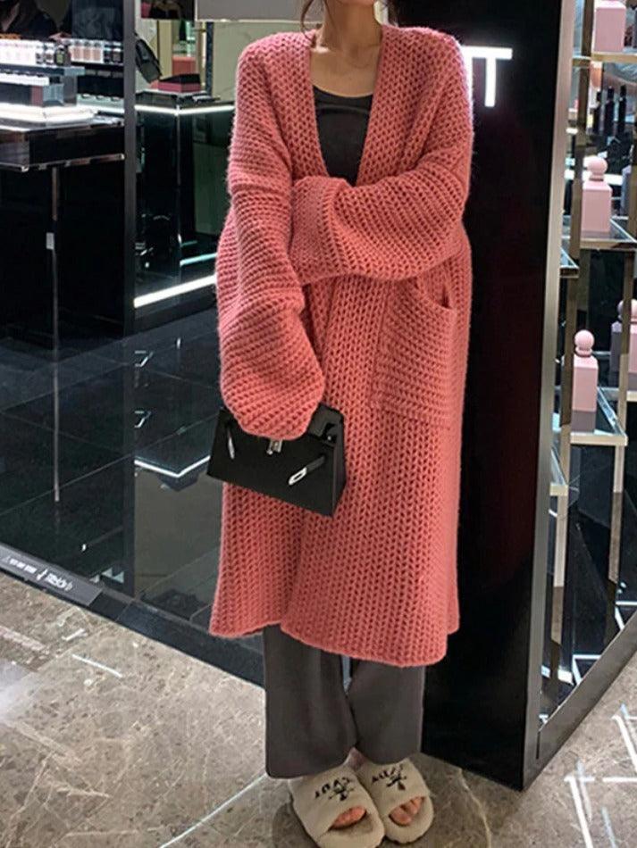 Drune | Solid Baggy Strick Lange Strickjacke
