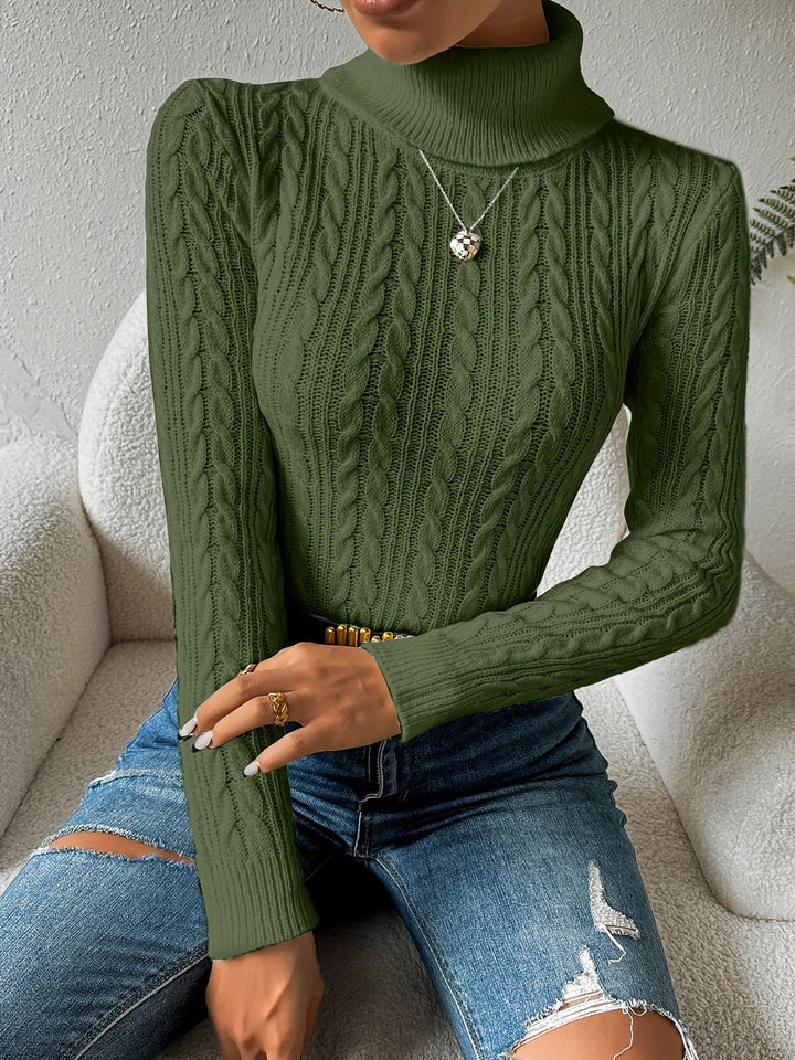 Drune | Solider Kabelstrick Rollkragenpullover für Frauen