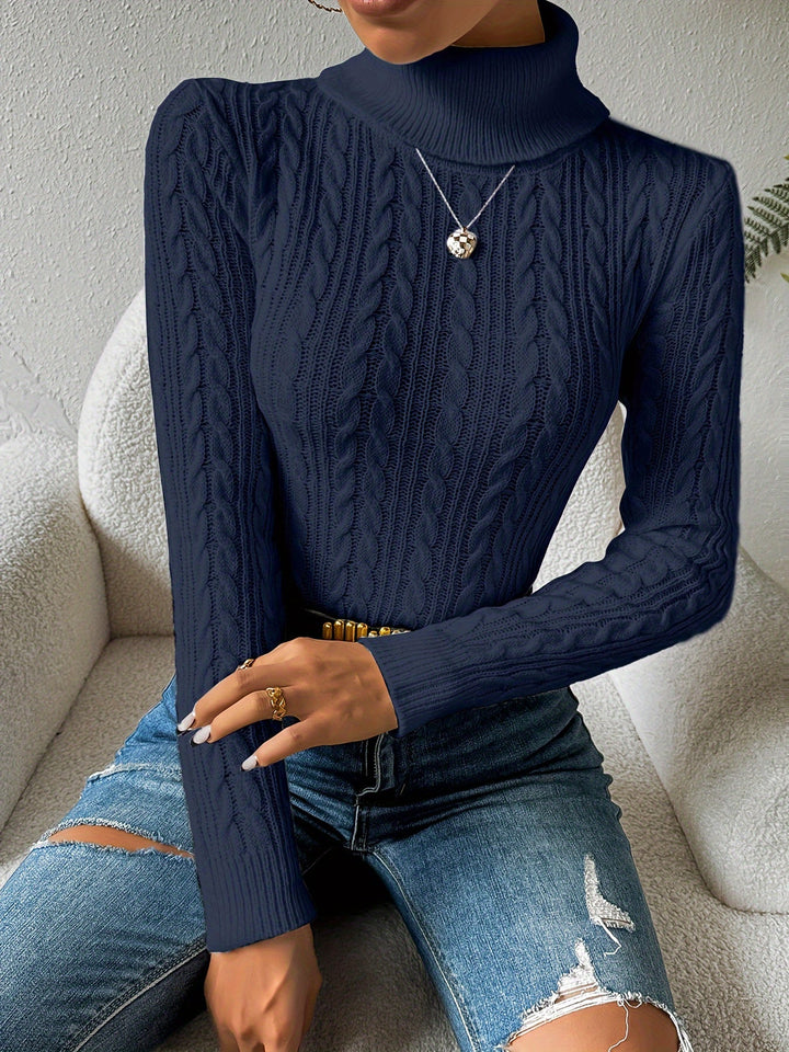Drune | Solider Kabelstrick Rollkragenpullover für Frauen