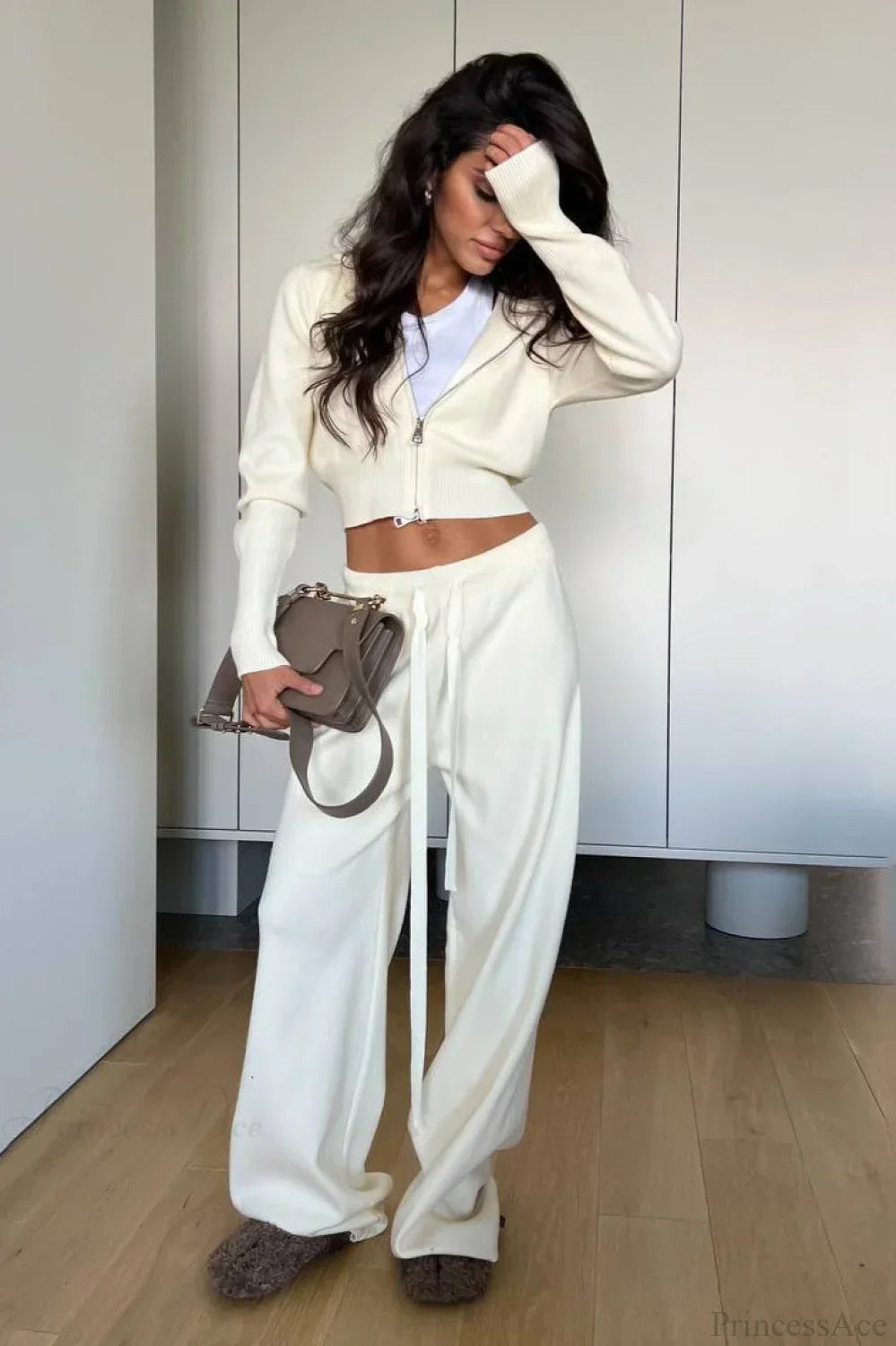 Drune | Strick Kurz Reißverschlussjacke Relaxed Pants Zwei-Teile Set