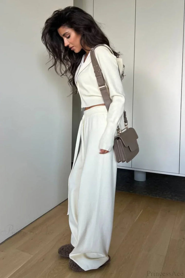 Drune | Strick Kurz Reißverschlussjacke Relaxed Pants Zwei-Teile Set
