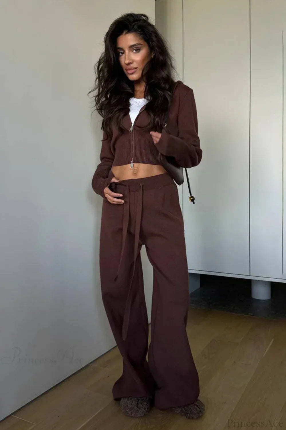 Drune | Strick Kurz Reißverschlussjacke Relaxed Pants Zwei-Teile Set