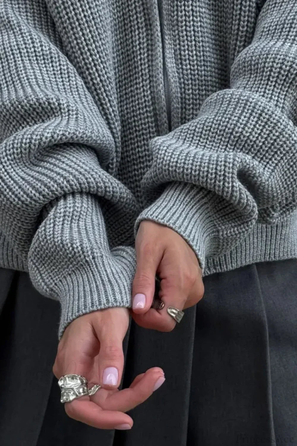 Drune | Einfacher Reißverschluss Cardigan Lässig Lockere Strickjacke