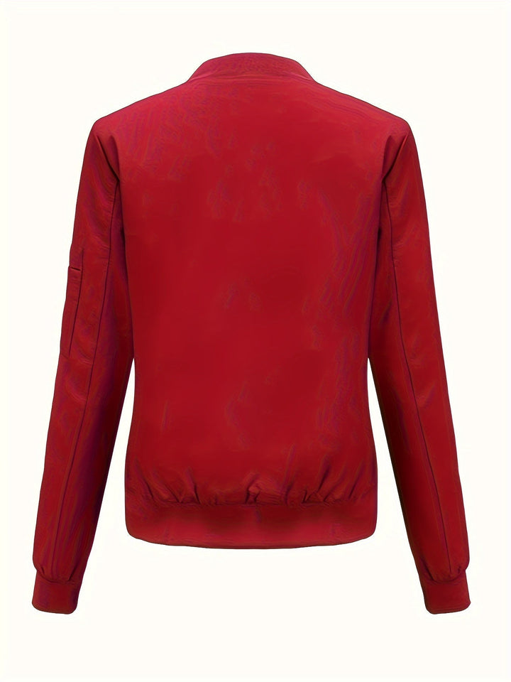 Drune | Einfarbige Polyester-Bomberjacke mit Baseballkragen und Reißverschlusstasche
