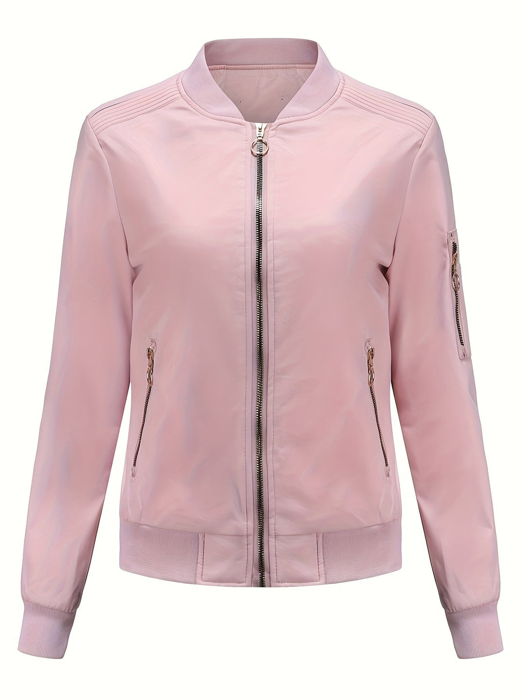 Drune | Einfarbige Polyester-Bomberjacke mit Baseballkragen und Reißverschlusstasche