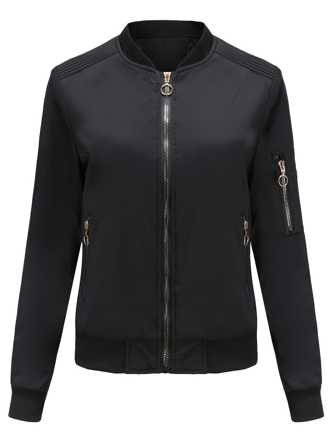 Drune | Einfarbige Polyester-Bomberjacke mit Baseballkragen und Reißverschlusstasche