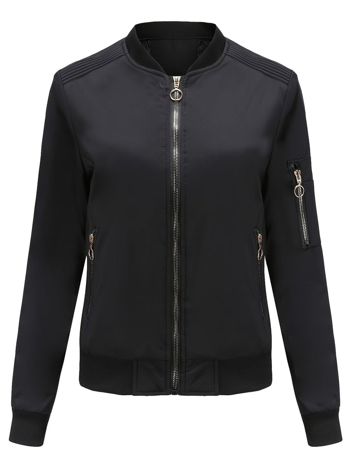 Drune | Einfarbige Polyester-Bomberjacke mit Baseballkragen und Reißverschlusstasche