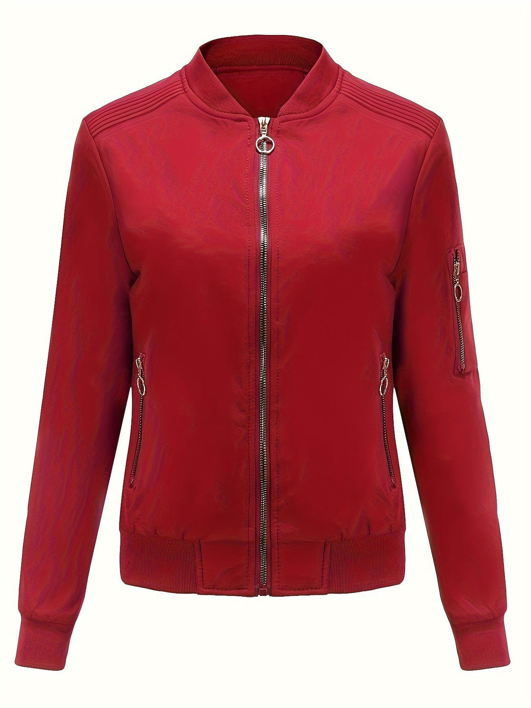 Drune | Einfarbige Polyester-Bomberjacke mit Baseballkragen und Reißverschlusstasche