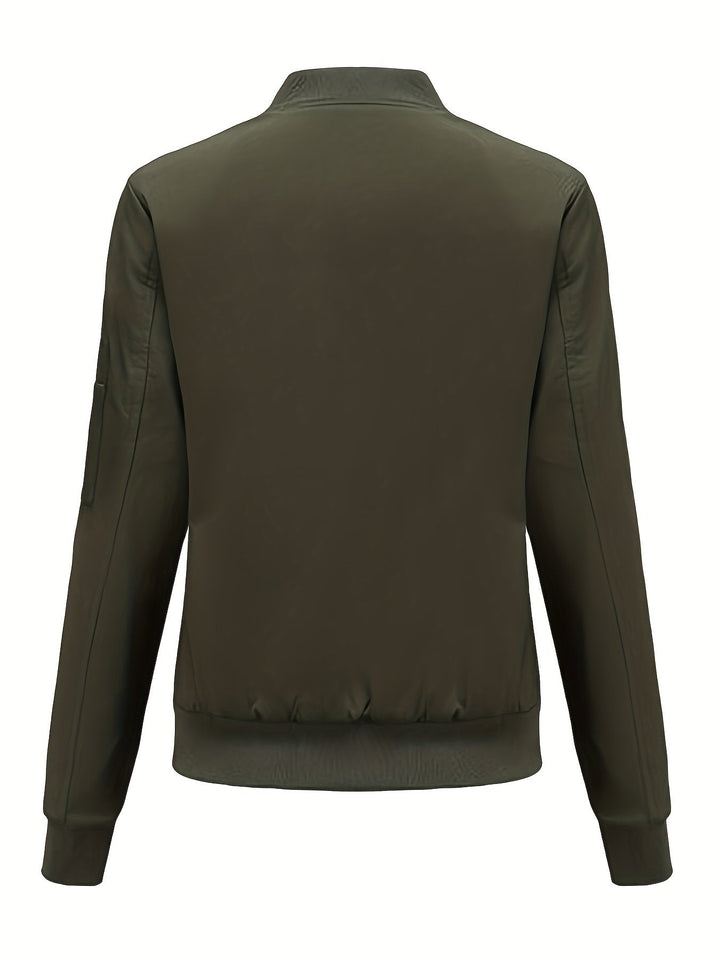 Drune | Einfarbige Polyester-Bomberjacke mit Baseballkragen und Reißverschlusstasche