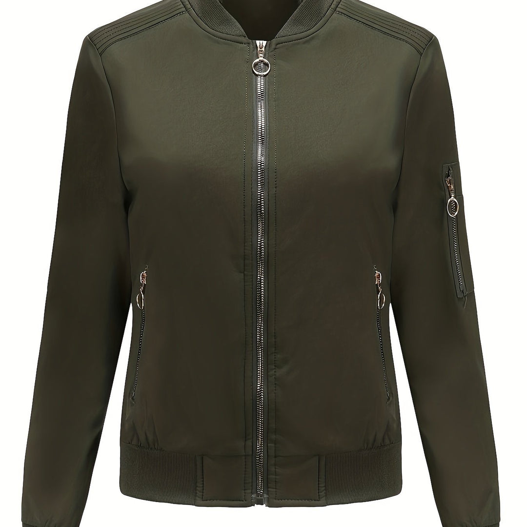 Drune | Einfarbige Polyester-Bomberjacke mit Baseballkragen und Reißverschlusstasche