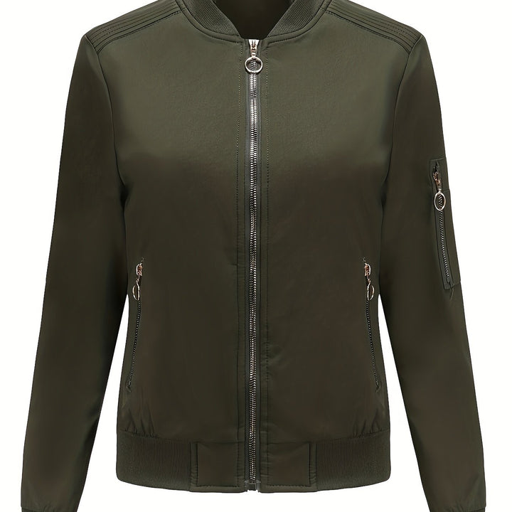 Drune | Einfarbige Polyester-Bomberjacke mit Baseballkragen und Reißverschlusstasche